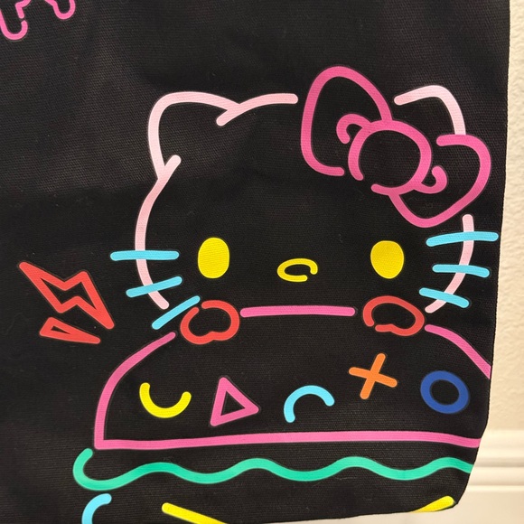 Black Canvas Tote Bag with Neon Hello Kitty Hamburger Design - Sanrio - Picture 3 of 6